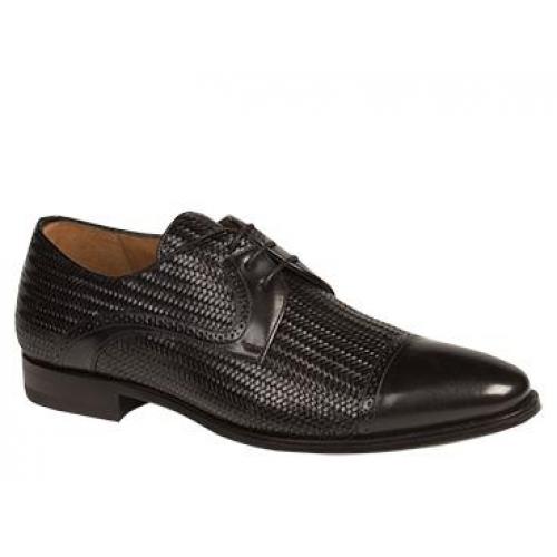 Mezlan "Cortes" Black Genuine Laser Printed Textured Calfskin Oxford Shoes 6258